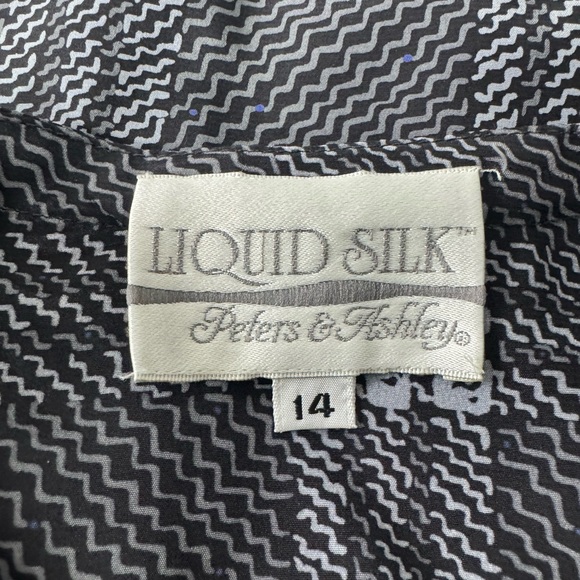 Peters & Ashley Liquid Silk Black Geometric Long Sleeve Vintage Blouse Size 14 - Picture 7 of 10